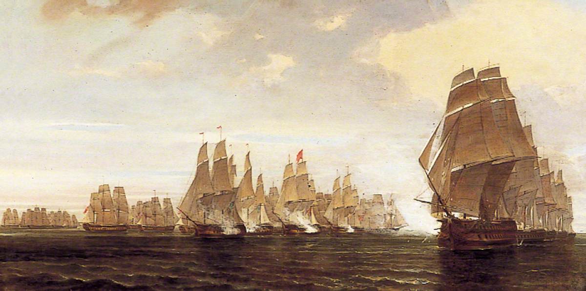 Daniell, William, 1769-1837; Sea Battle between a French Squadron and Ships of the East India Company